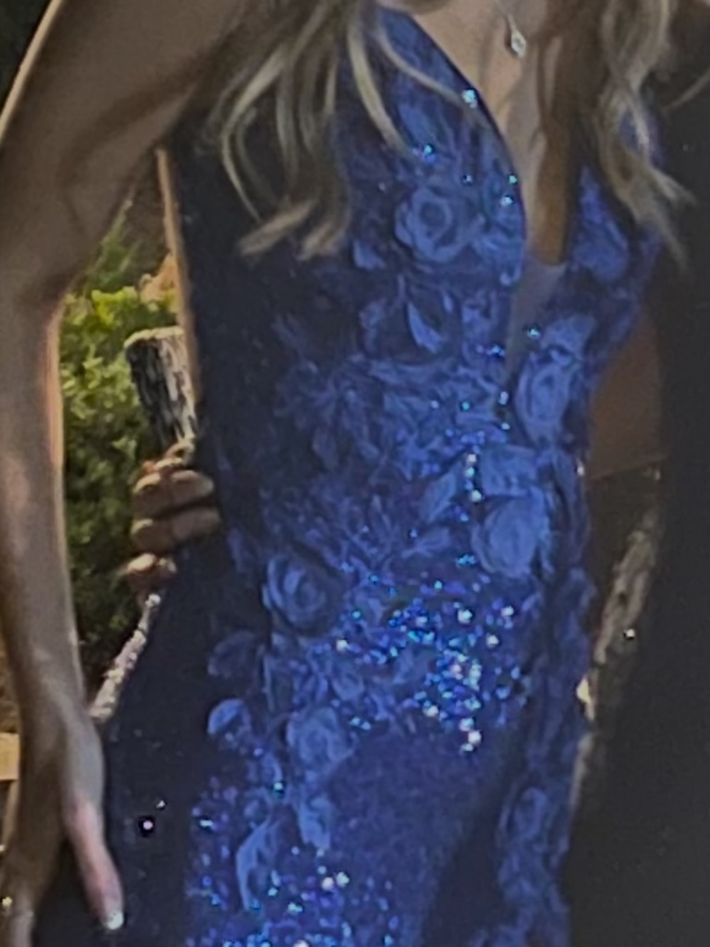 Elegant Navy Blue Sequin Floral Prom Dress - Women